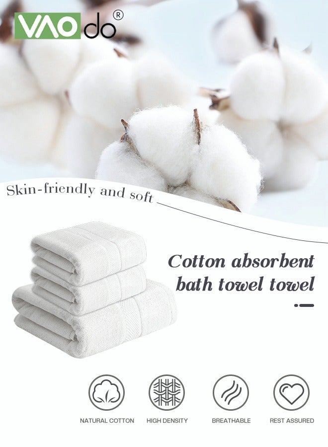 فاو دو طقم مناشف حمام قطنية مكونة من 3 قطع، منشفة استحمام ناعمة وصديقة للبشرة سريعة الامتصاص*قطعة واحدة و2 قطعة مناشف بيضاء - Image 2