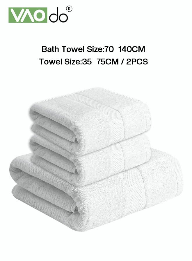 فاو دو طقم مناشف حمام قطنية مكونة من 3 قطع، منشفة استحمام ناعمة وصديقة للبشرة سريعة الامتصاص*قطعة واحدة و2 قطعة مناشف بيضاء - Image 4