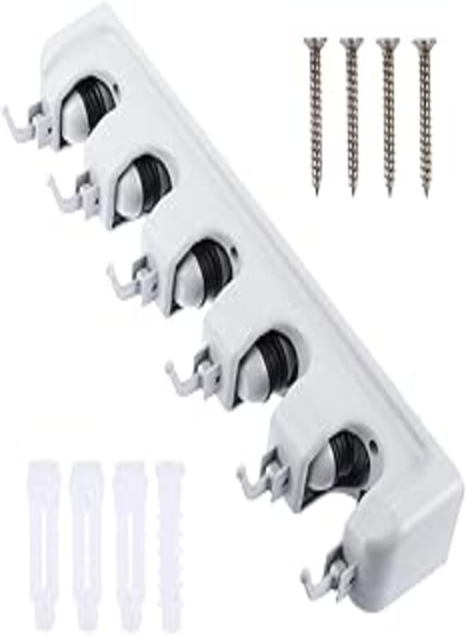 Cabilock Broom Mop Holder Wall Mounted 5 Slots 6 Hooks Broom Organizer Storage Hooks Hangers for Bathroom Laundry Room Kitchen Grey
