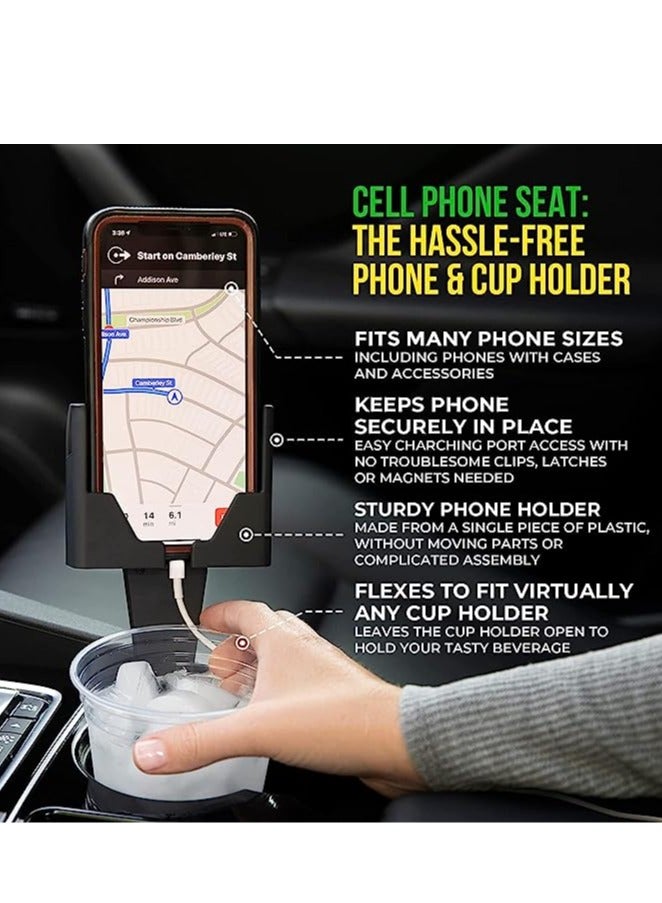 General Phone Seat Phone & Cup HolderMade in USA - Fits Phone with or Without Vertical or Horizontal Phone Case and Doesn't Block Cup Holder, Charging Port, Vent (1 Pack Black)  - Image 2
