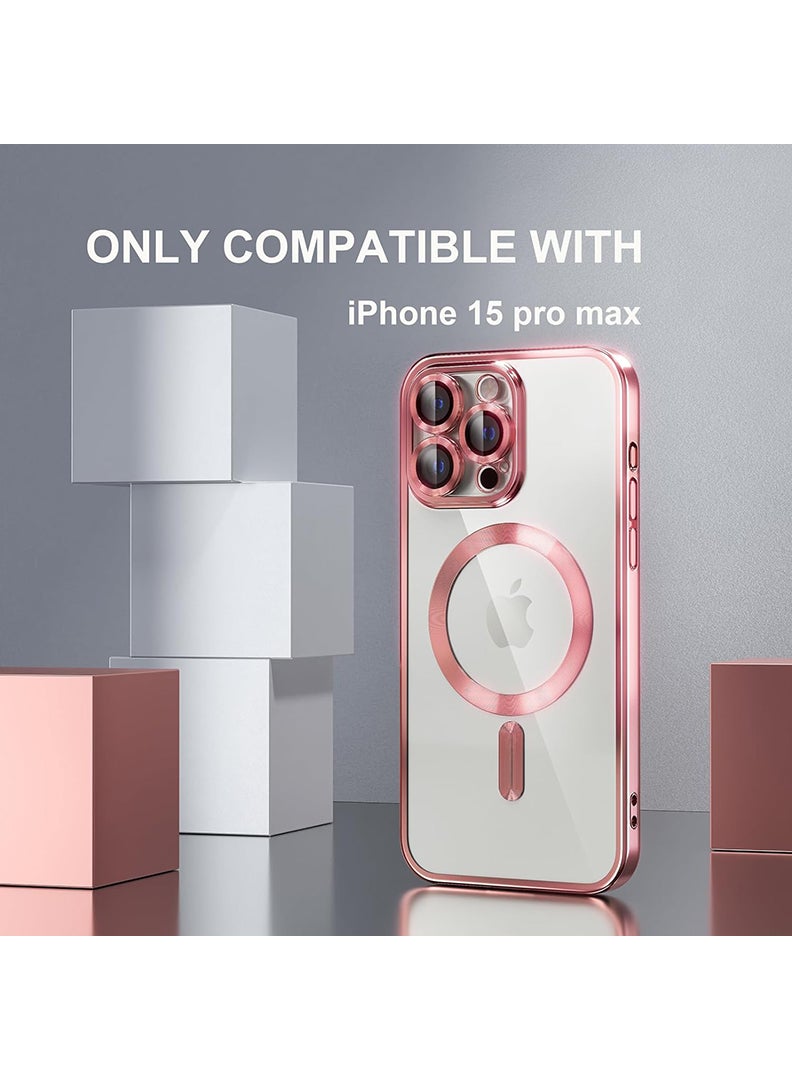Theodor Premium Soft Clear Case for iPhone 15 Pro Max Camera Lens Full Protection, Compatible with MagSafe Wireless Charging, Shockproof Electroplated TPU Phone Cover iPhone 15 Pro Max 6.7 Inch 2023 -Pink  - Image 2