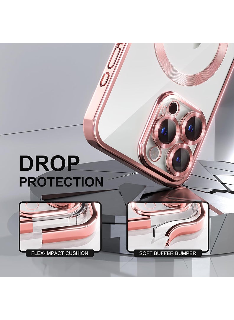 Theodor Premium Soft Clear Case for iPhone 15 Pro Max Camera Lens Full Protection, Compatible with MagSafe Wireless Charging, Shockproof Electroplated TPU Phone Cover iPhone 15 Pro Max 6.7 Inch 2023 -Pink  - Image 4