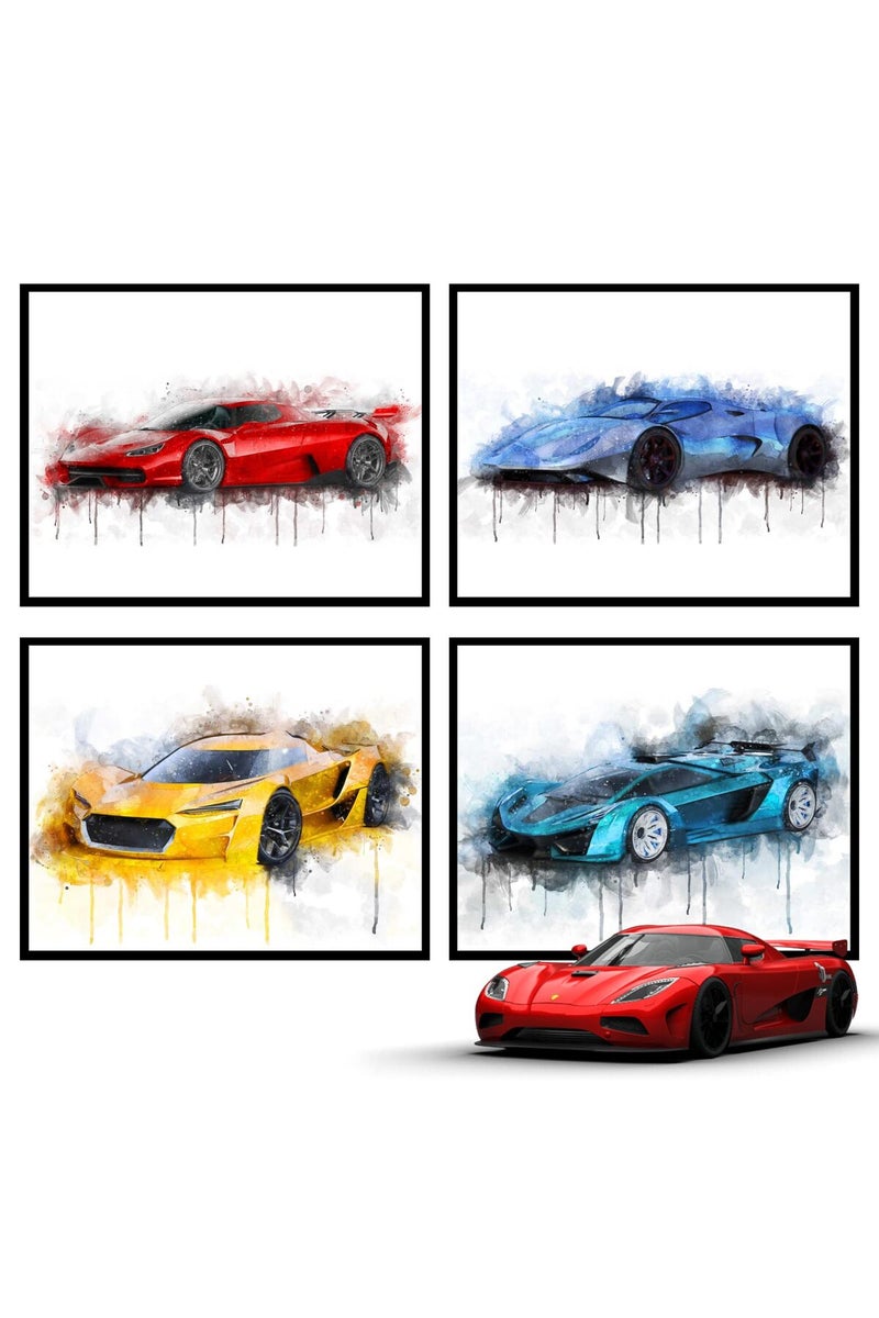 Insire Car Posters for Boys Room - Set of 4 (8x10") - Image 1