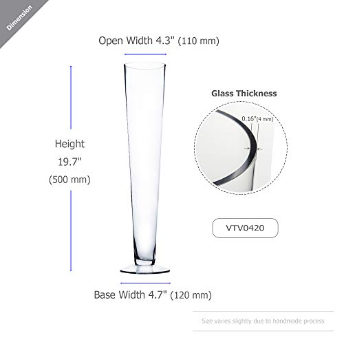 WGVI WGV Trumpet Glass Vase, Open 4", Height 20", (Multiple Sizes Choices) Clear Tall Pilsner Floral Planter Container Centerpiece, Wedding Event Home Decor, 1 Piece (VTV0420) - Image 2
