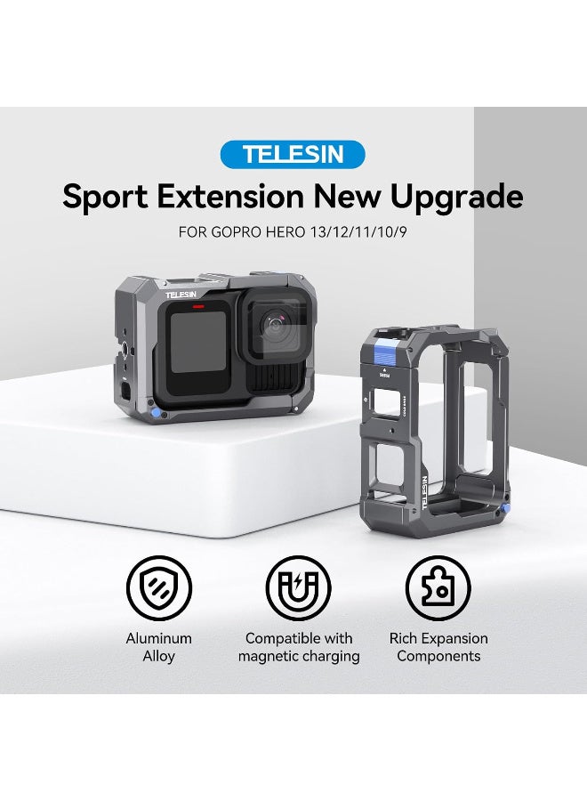 TELESIN إطار حماية من سبائك الألمنيوم TELESIN لكاميرات GoPro 13/12/11/10/9، متوافق مع غطاء الشحن الجانبي بالشفط المغناطيسي، سهل الإطلاق، شحن مريح، إطار واقي - Image 3