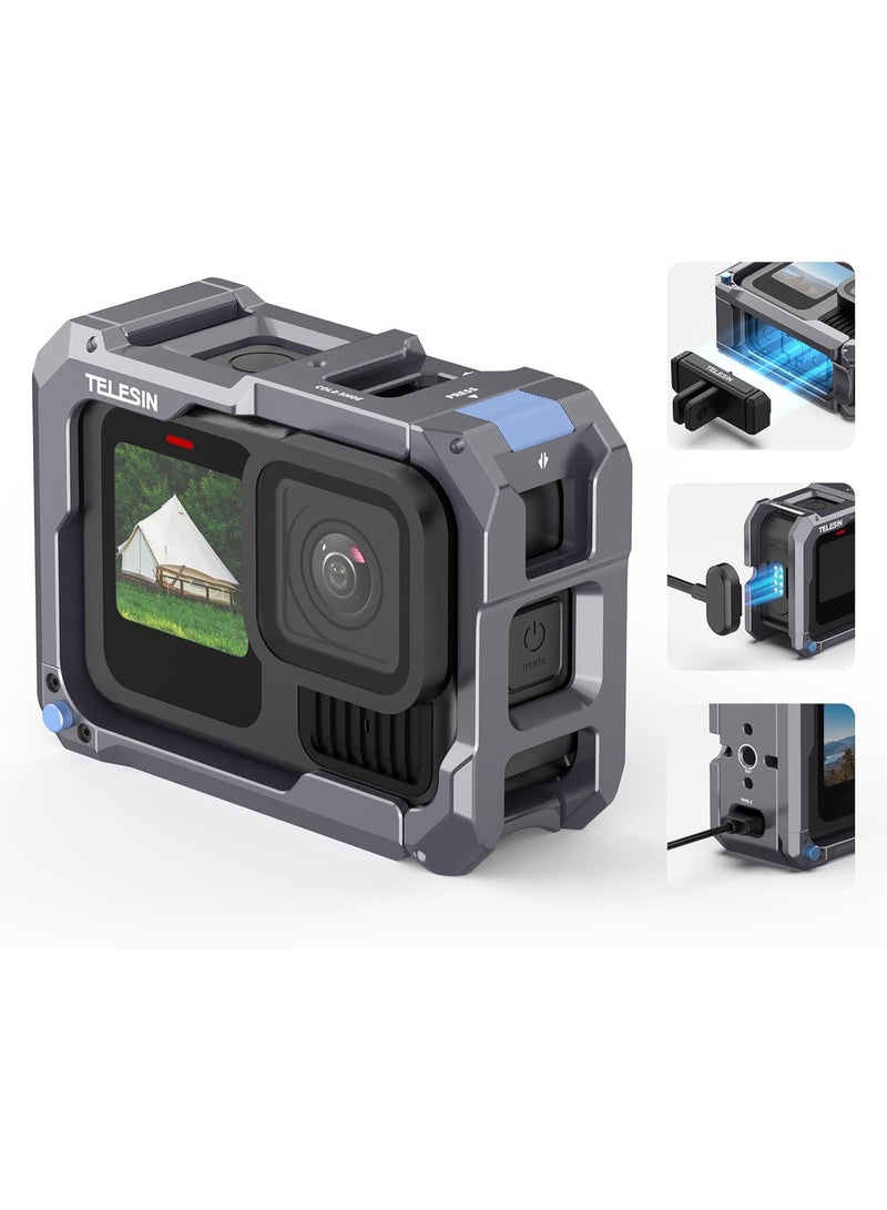 TELESIN إطار حماية من سبائك الألمنيوم TELESIN لكاميرات GoPro 13/12/11/10/9، متوافق مع غطاء الشحن الجانبي بالشفط المغناطيسي، سهل الإطلاق، شحن مريح، إطار واقي - Image 1