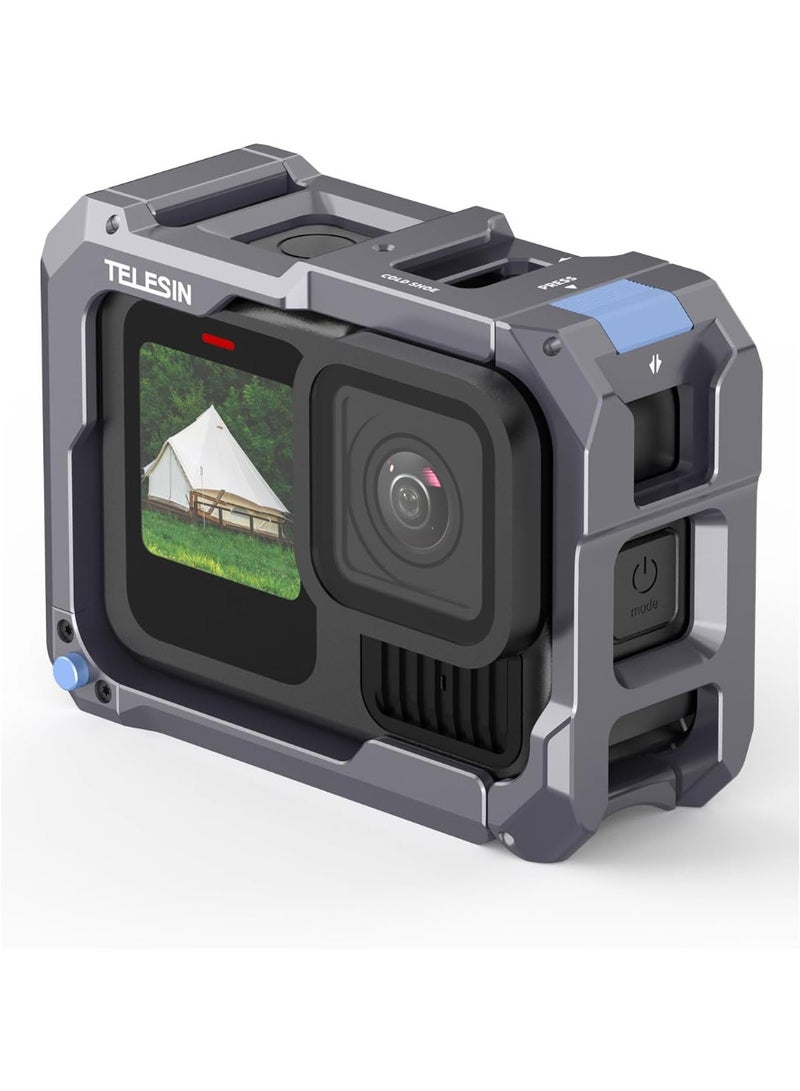 TELESIN إطار حماية من سبائك الألمنيوم TELESIN لكاميرات GoPro 13/12/11/10/9، متوافق مع غطاء الشحن الجانبي بالشفط المغناطيسي، سهل الإطلاق، شحن مريح، إطار واقي - Image 2