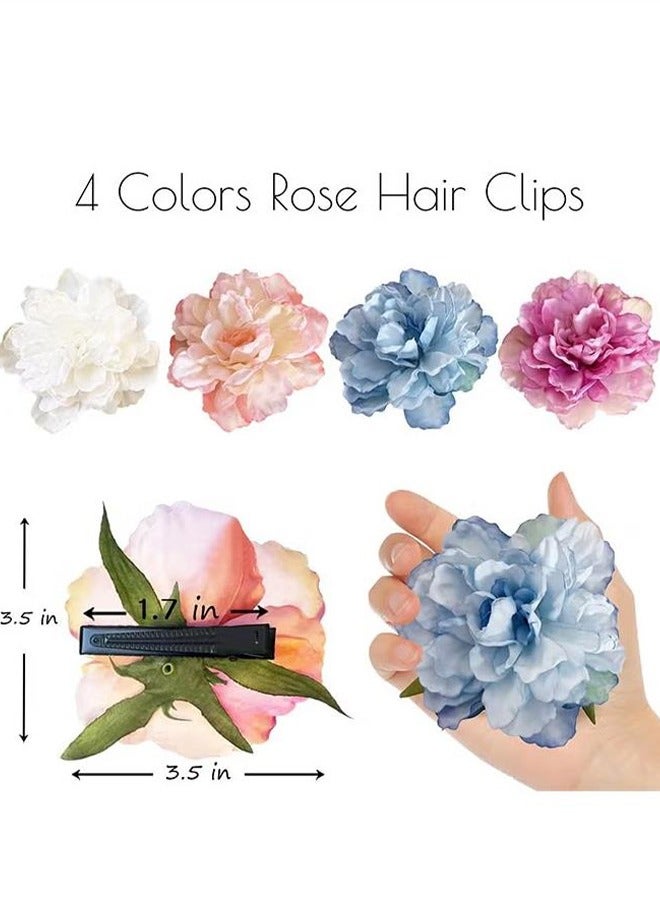 4 Pcs Hawaiian Flower Hair Clips, Rose Hair Clips Hair Barrettes, Hair Accessories for Vacation Beach Party (Colorful) - Image 3