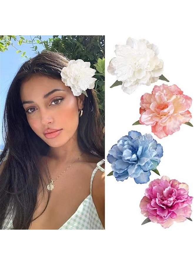 4 Pcs Hawaiian Flower Hair Clips, Rose Hair Clips Hair Barrettes, Hair Accessories for Vacation Beach Party (Colorful) - Image 1
