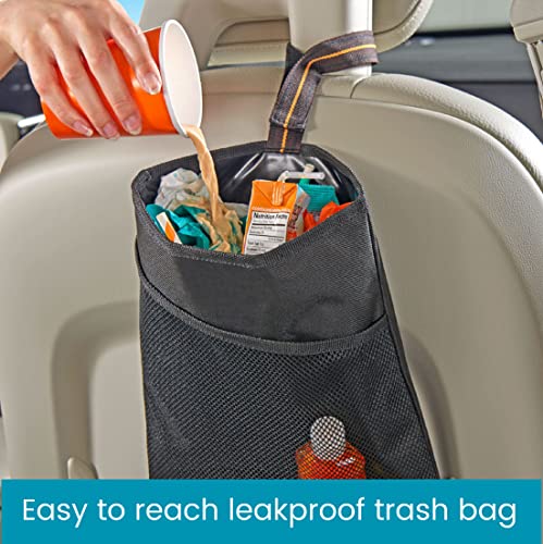 High Road Small Hanging Car Trash Bag with Waterproof Liner Storage Pocket and Adjustable Strap Hangs from Handles or Headrest Posts Without Taking Up Legroom - Image 3