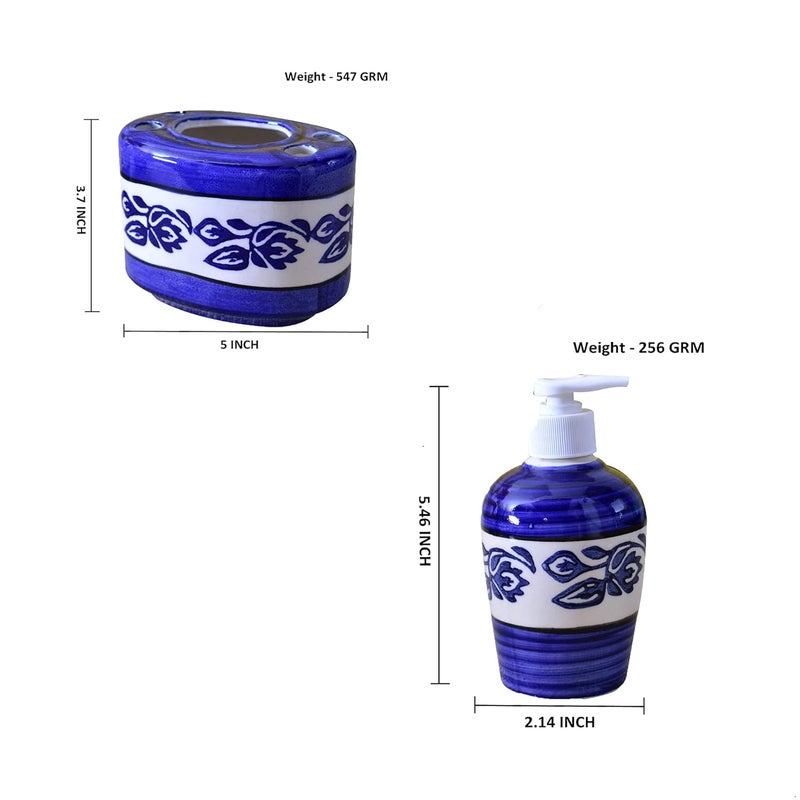 KunhaR Ceramic Bathroom Accessory Set Blue Liquid Soap Dispenser Toothbrush HolderKUNCBSET1601 - Image 2