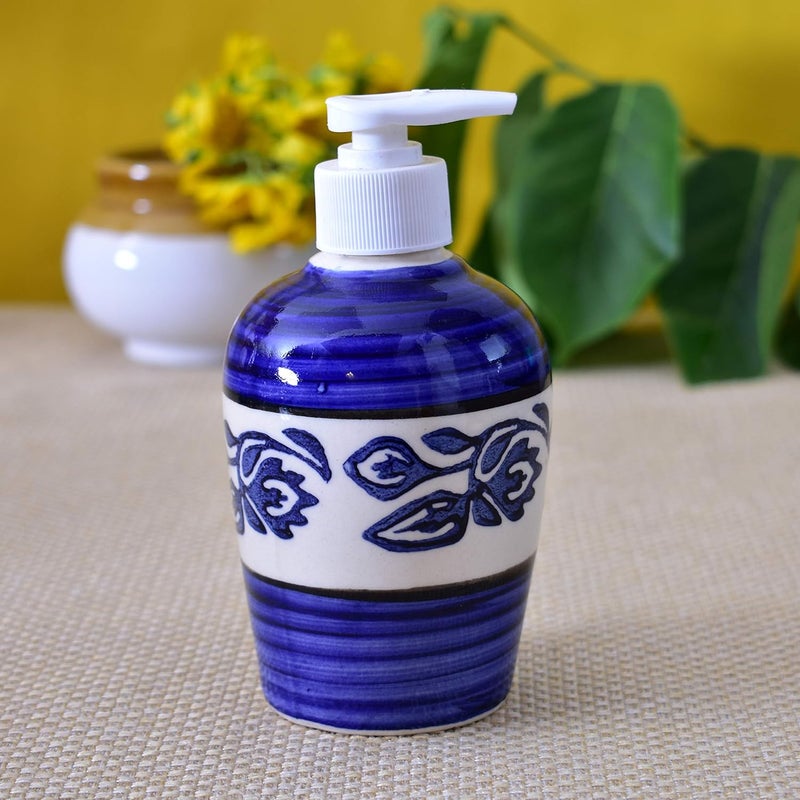 KunhaR Ceramic Bathroom Accessory Set Blue Liquid Soap Dispenser Toothbrush HolderKUNCBSET1601 - Image 4