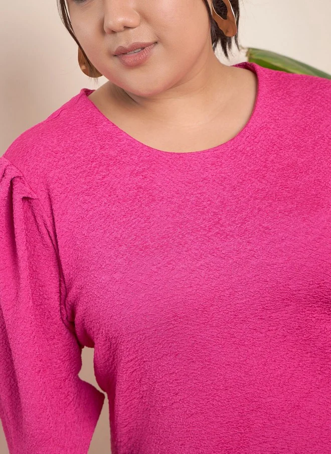 CURVY STREET Fuchsia Plus Size Puff Sleeve Sheath Dress for Women