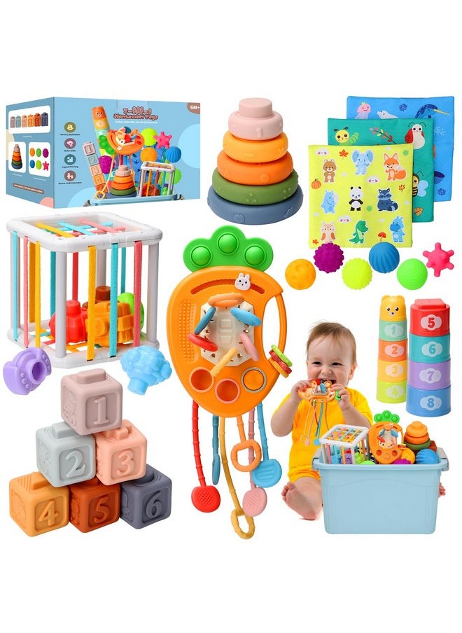 Wattne Baby Toys 6 To12 Months, 7 In-1 Montessori Toy For 6-9-12-18 Month Old With Pull String Toy, Sensory Bin Toys, Stacking Baby Blocks & Soft Infant Ring & Sensory Ball, Stacking Cups For Toddler Gift  - Image 1