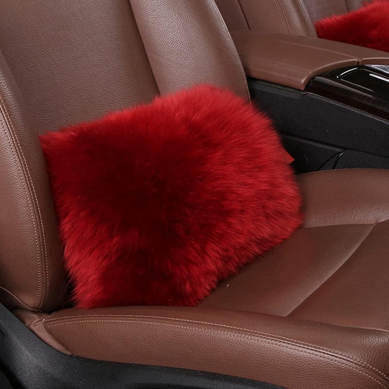 SPANICE Red Furry Wool Car Lumbar Pillow - Image 1