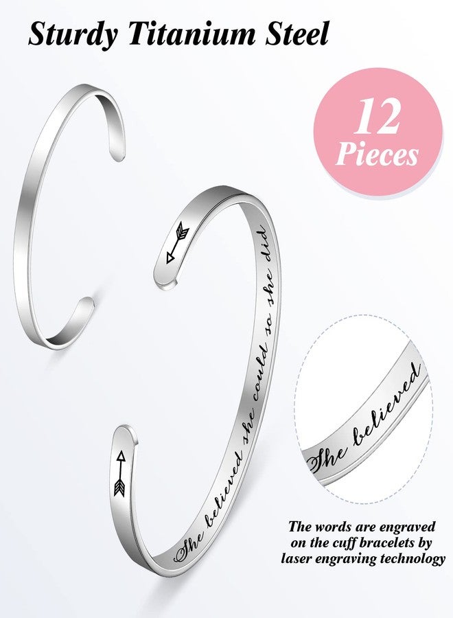 Fumete 12 Pcs Inspirational Bracelets for Womens History Month Gifts for Motivational Engraved Coworker Employee Bracelets(She Believed She Could) - Image 3
