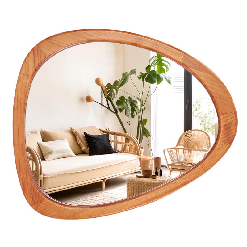WallBeyond Asymmetrical Mirror Irregular Wall Mirror for Bathroom Wall Mirrors Decorative for Bedroom Living Room Entryway Hall Wood Framed Walnut Mirror 23 H x 19 W