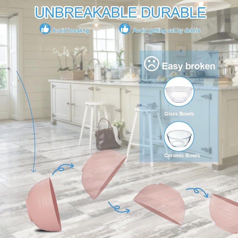 Rubtlamp 16Pcs Plastic Wheat Straw Dinnerware Set Reusable Plastic Plate Set for 4 Kitchen Plates And Bowls Set Pink Include Dinner Plates Dessert Plates Cereal Bowls Cups for Daily Camping - Image 4