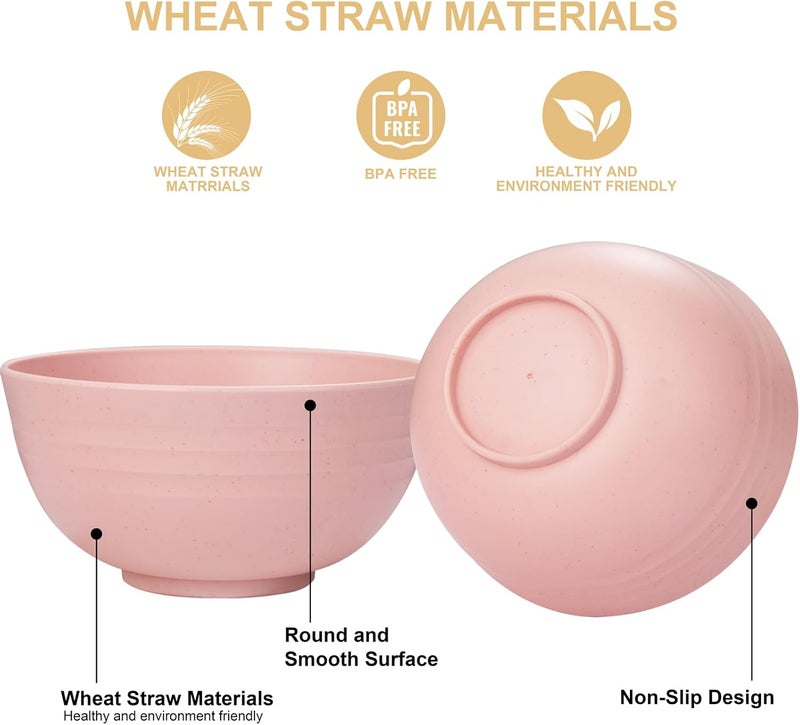 Rubtlamp 16Pcs Plastic Wheat Straw Dinnerware Set Reusable Plastic Plate Set for 4 Kitchen Plates And Bowls Set Pink Include Dinner Plates Dessert Plates Cereal Bowls Cups for Daily Camping - Image 5
