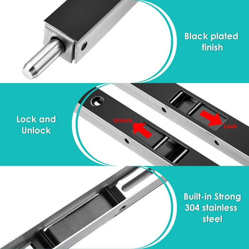 Ceoighe 2 Pack 7 Inch Flush Bolt for Double Door, Heavy Duty Chrome Plating Flush Latch Bolts, French Lock for Opening and Composite Wood Double Dummy Door (Black Plating Color) - Image 3