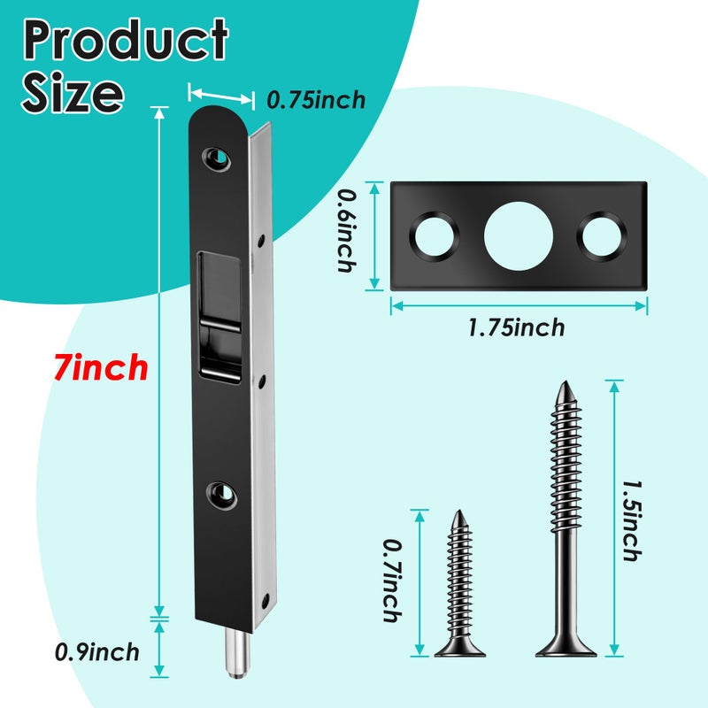 Ceoighe 2 Pack 7 Inch Flush Bolt for Double Door, Heavy Duty Chrome Plating Flush Latch Bolts, French Lock for Opening and Composite Wood Double Dummy Door (Black Plating Color) - Image 5