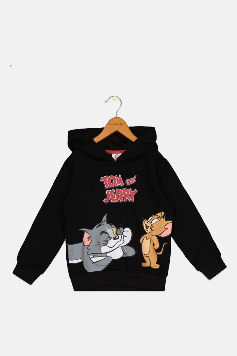 Warner Bros Toddlers Boy Long Sleeve Tom And Jerry Hooded Sweatshirt, Black - Image 2