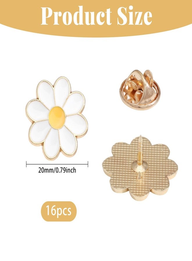 beinkmake 16Pcs White Daisy Award Lapel Pin Flower Enamel Brooch Modesty Jewelry Pins for Women Nurses Faculty Suit Collar Tie Dress Bags Hats Jackets 0.79inch - Image 2