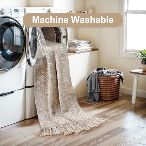 Collive Small Bathroom Rug, 2' x 3' Hand-Woven Low Profile Front Entryway Rug, Tan Cotton Reversible Washable Kitchen Mat Modern Farmhouse Carpet for Foyer Bedroom Back Door Decor - Image 5