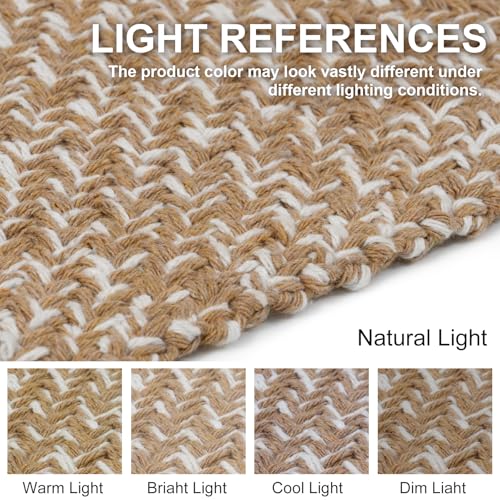Collive Small Bathroom Rug, 2' x 3' Hand-Woven Low Profile Front Entryway Rug, Tan Cotton Reversible Washable Kitchen Mat Modern Farmhouse Carpet for Foyer Bedroom Back Door Decor - Image 4