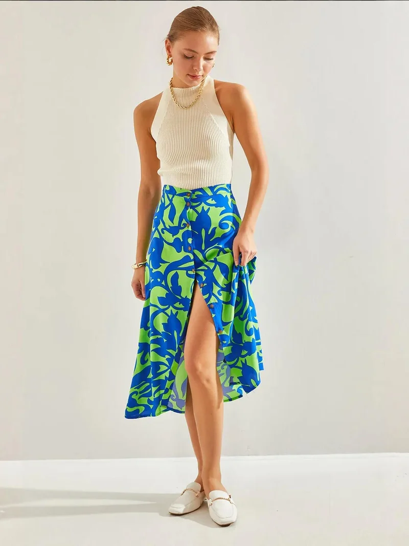 بيانكو لوتشي تنورة ميدي بنقش زهري وإغلاق بأزرار