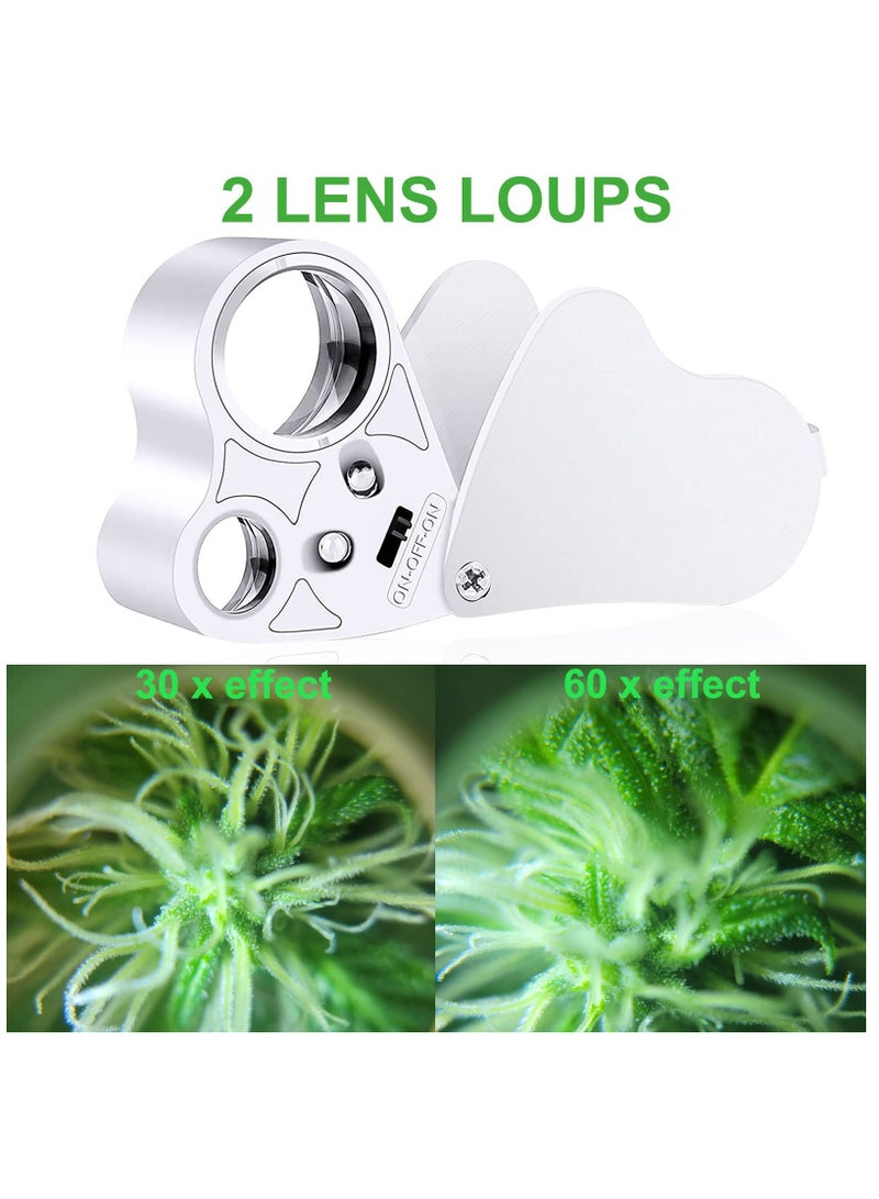 KASTWAVE 2 Pcs Jewelers Illuminated Loupe Magnifier, 30X 60X 90X Foldable Eye Loupe Magnifier with LED Light, for Gems Jewelry Jewelers Stamps Coins Watches Hobbies Antiques Gems (White) - Image 5