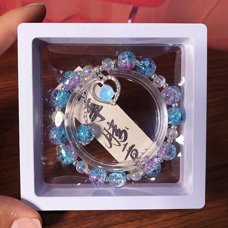 New Heart Crystal Beaded Bracelet Glass Charm Jewelry for Kids, Sweet and Fresh Student Gift