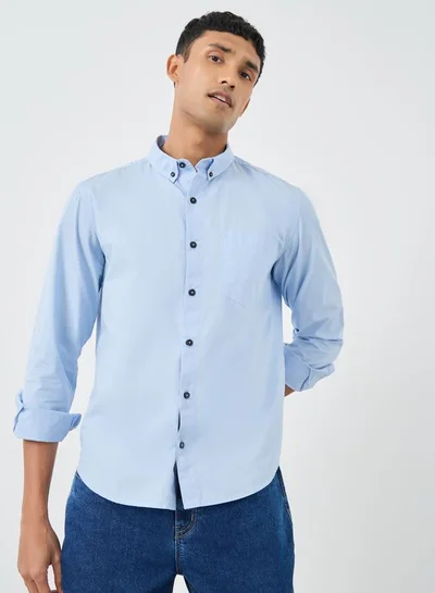 Styli Solid Button Down Regular Fit Poplin Shirt