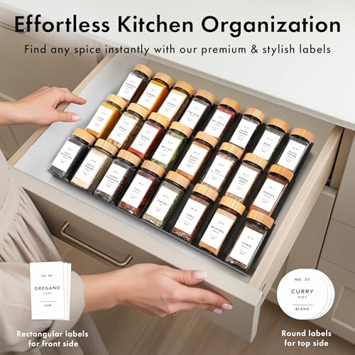 EDELHAUS Square Spice Jars with Bamboo Wooden Lid (Pack of 24) Spice Jars with Shaker Insert and 240 Labels - Bamboo Lid Glass Container for Spice Organisation [4.3 in × 1.8 in] - Image 3