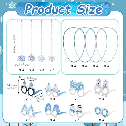 Knitgrip 48pcs Winter Party Favor Snowflake Winter Wonderland Party Decorations Snowman Bear Penguin Paper Eyeglasses Bead Necklaces Supplies Photo Booth Props for Holiday Shower Birthday - Image 5