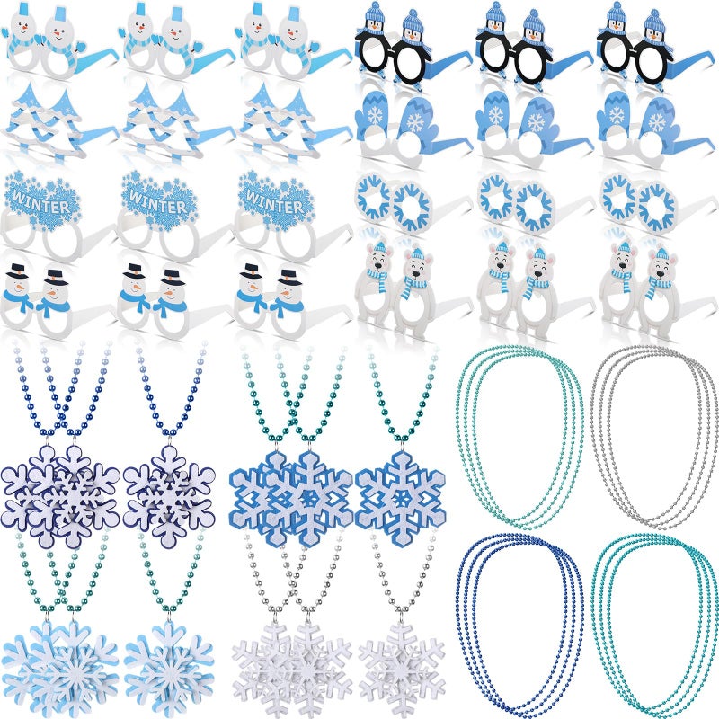 Knitgrip 48pcs Winter Party Favor Snowflake Winter Wonderland Party Decorations Snowman Bear Penguin Paper Eyeglasses Bead Necklaces Supplies Photo Booth Props for Holiday Shower Birthday - Image 3