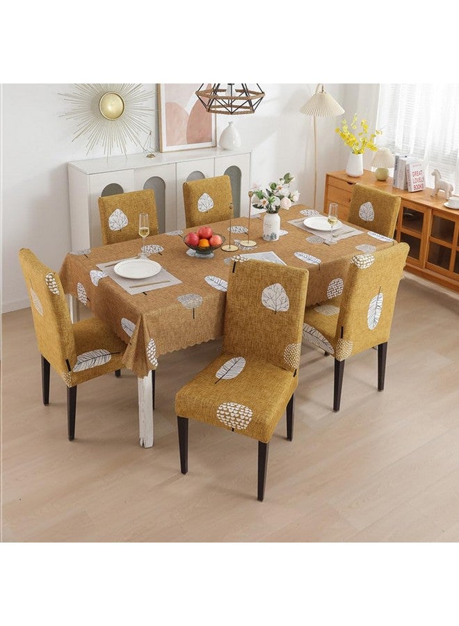 Styleys Dining Chair Cover with Table Covers for Kitchen Waterproof Dining Table Cloth (1 Table Cover + 6 Chair Cover, Mustard Flower, CTSD3130) - Image 2