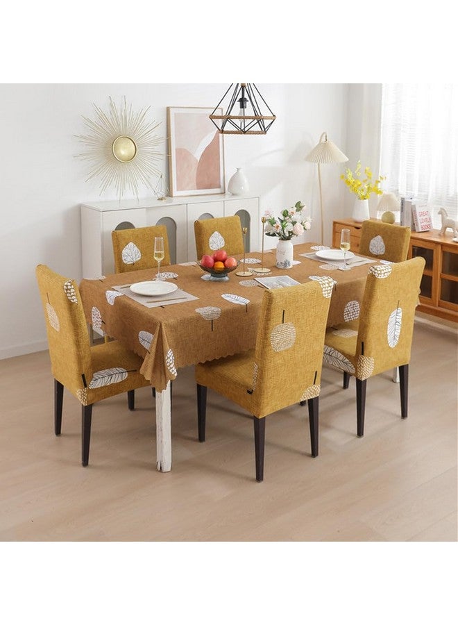 Styleys Dining Chair Cover with Table Covers for Kitchen Waterproof Dining Table Cloth (1 Table Cover + 6 Chair Cover, Mustard Flower, CTSD3130) - Image 1