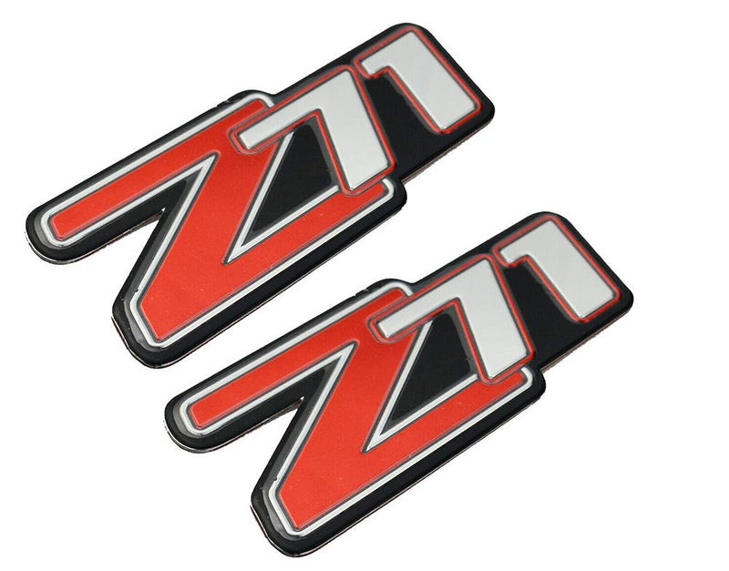 Two Pcs Z71 Emblems Aluminum Badge Sticker Rear Liftgate Side Panel Replacement For Silverado 2500Hd 3500Hd Sierra Tahoe Red Chrome