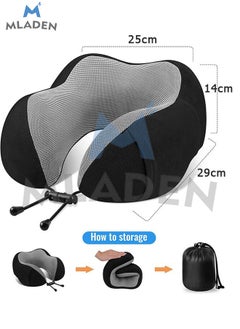 MLADEN Memory Foam Neck Pillow and Head Support Soft Pillow with Side Storage Bags Travel Pillow for Sleep Rest Airplane Car Family and Travel Use(With Earplugs + Eye Mask)  - Image 2