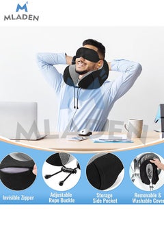 MLADEN Memory Foam Neck Pillow and Head Support Soft Pillow with Side Storage Bags Travel Pillow for Sleep Rest Airplane Car Family and Travel Use(With Earplugs + Eye Mask)  - Image 5