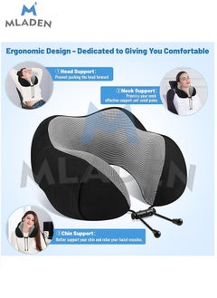 MLADEN Memory Foam Neck Pillow and Head Support Soft Pillow with Side Storage Bags Travel Pillow for Sleep Rest Airplane Car Family and Travel Use(With Earplugs + Eye Mask)  - Image 3