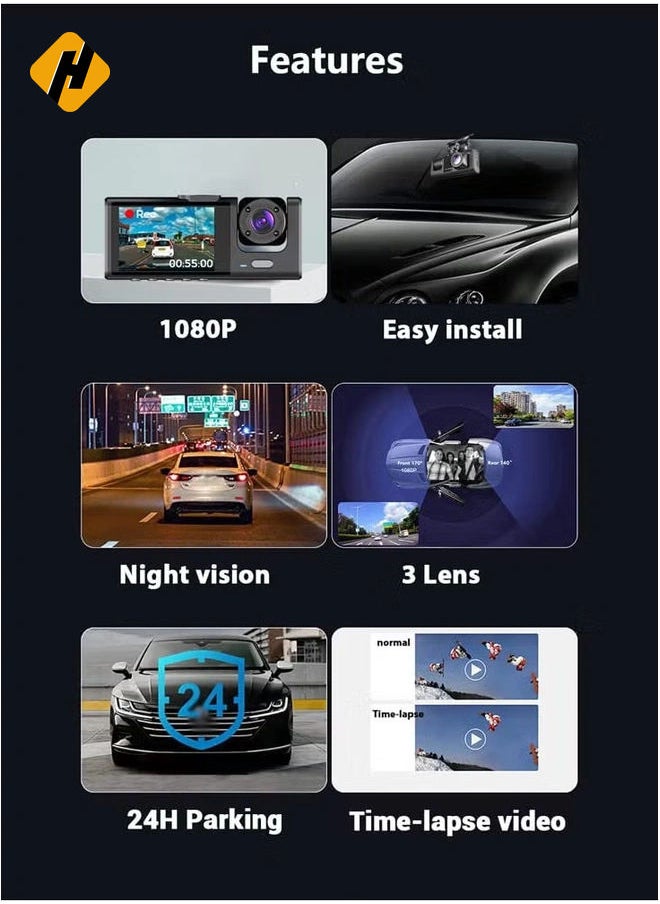 HuHa 4-Channel Car Dash Camera: 130° Wide Angle, 1296x1080P Front, Inside, and Rear Cameras  - Image 5