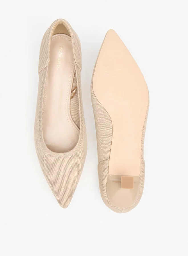 Flora Bella By Shoexpress Women's Textured Pointed Toe Slip-On Pumps with Kitten Heels