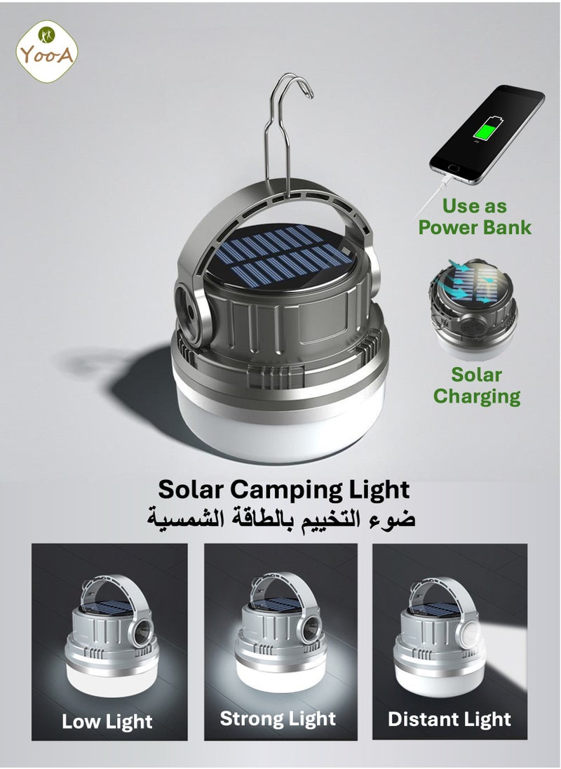 YooA Solar Multifunctional Rechargeable Camping Lights, Waterproof LED Tent Lights with USB Cable, Three Modes Hanging Camping Lantern, Use as Power Bank, Hanging Lamp for Hiking Emergency Camping Household Car Repairing  - Image 1
