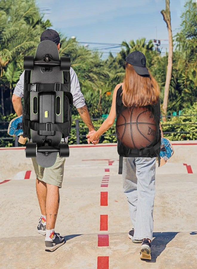 WOLT Skateboard Backpack, 15.6 Inch Laptop Backpack for Men Women, Sports Backpack with Ball Holder for Longboard Basketball Soccer, Black - Image 4