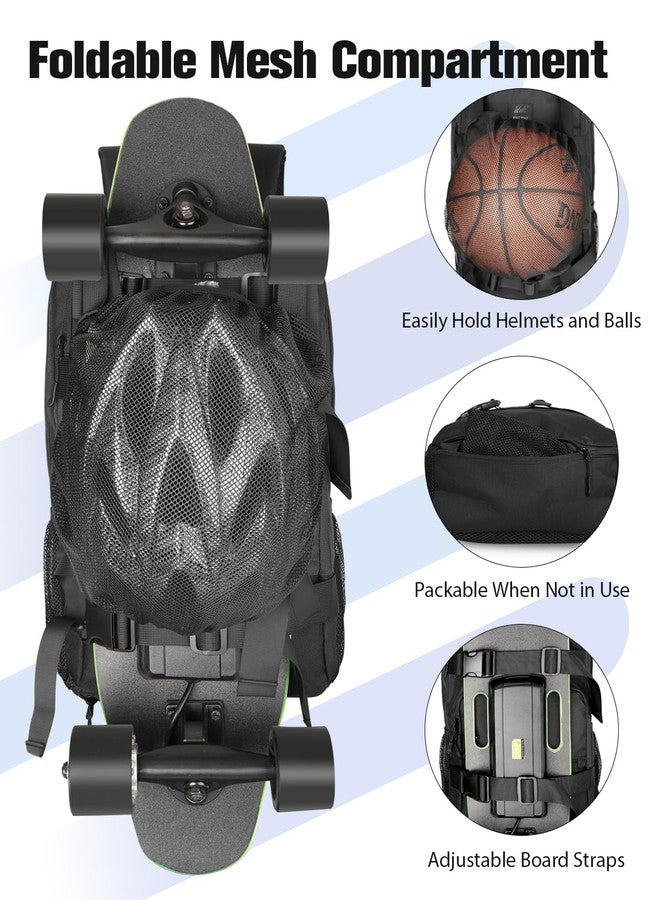 WOLT Skateboard Backpack, 15.6 Inch Laptop Backpack for Men Women, Sports Backpack with Ball Holder for Longboard Basketball Soccer, Black - Image 2