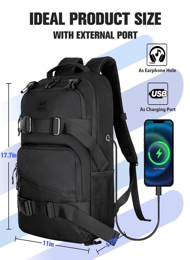 WOLT Skateboard Backpack, 15.6 Inch Laptop Backpack for Men Women, Sports Backpack with Ball Holder for Longboard Basketball Soccer, Black - Image 5