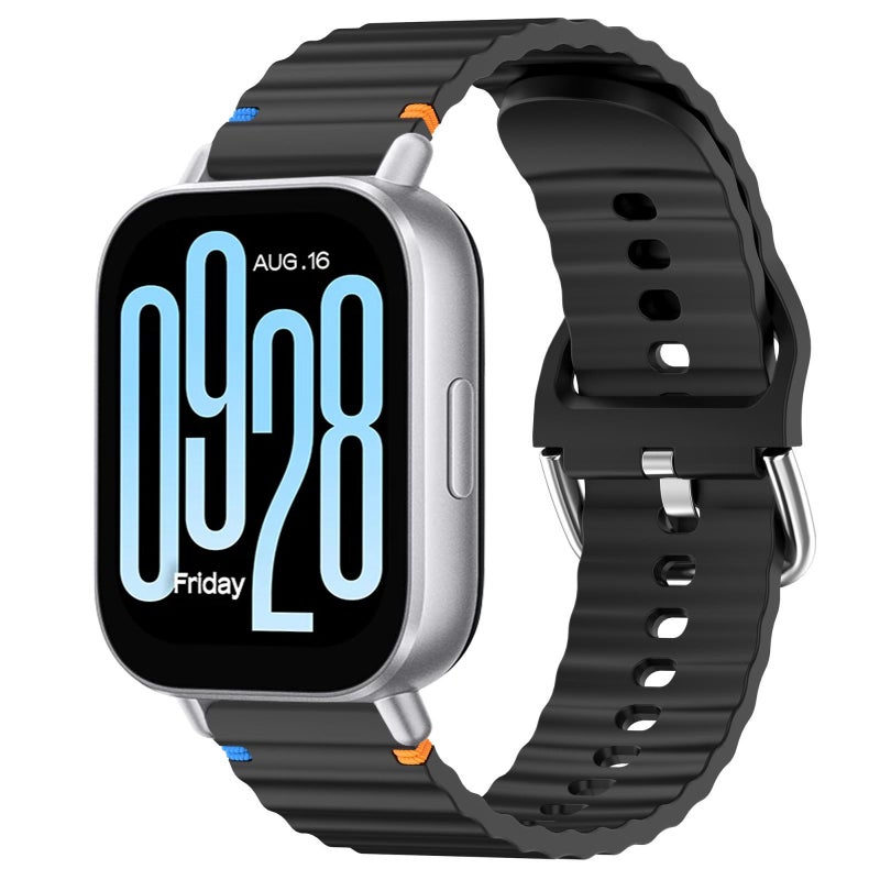 erorex For Redmi Watch 5 Active / Watch 5 Lite Wavy Grain Stitched 22Mm Silicone Watch Band(Black) - Image 1