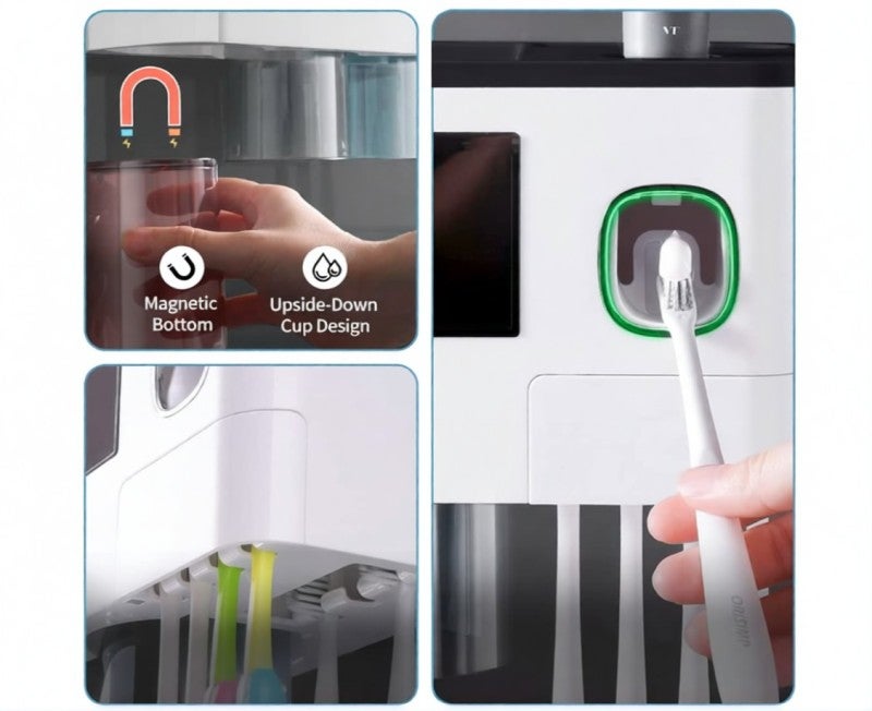 Toothbrush Holder: Wall Mounted 10 Lbs Capacity Automatic Toothpaste Dispenser - Magnetic Inverted Hygienic Cups Bathroom Organizer for Dorms Rental Apartments - Image 4